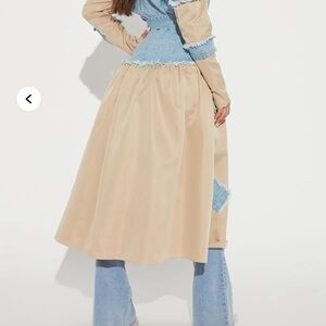 Stylish Denim and Beige Long Coat